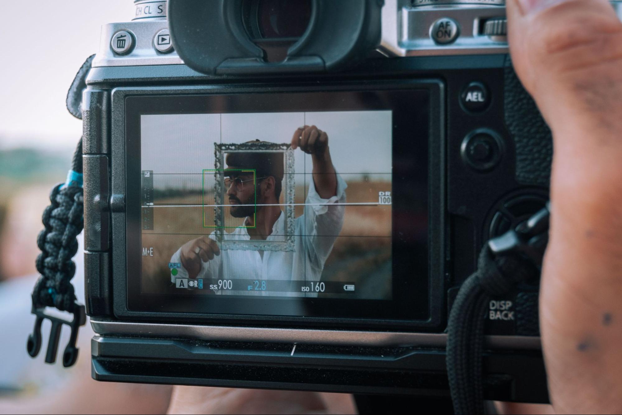 Reviewing a photograph on the camera rear screen